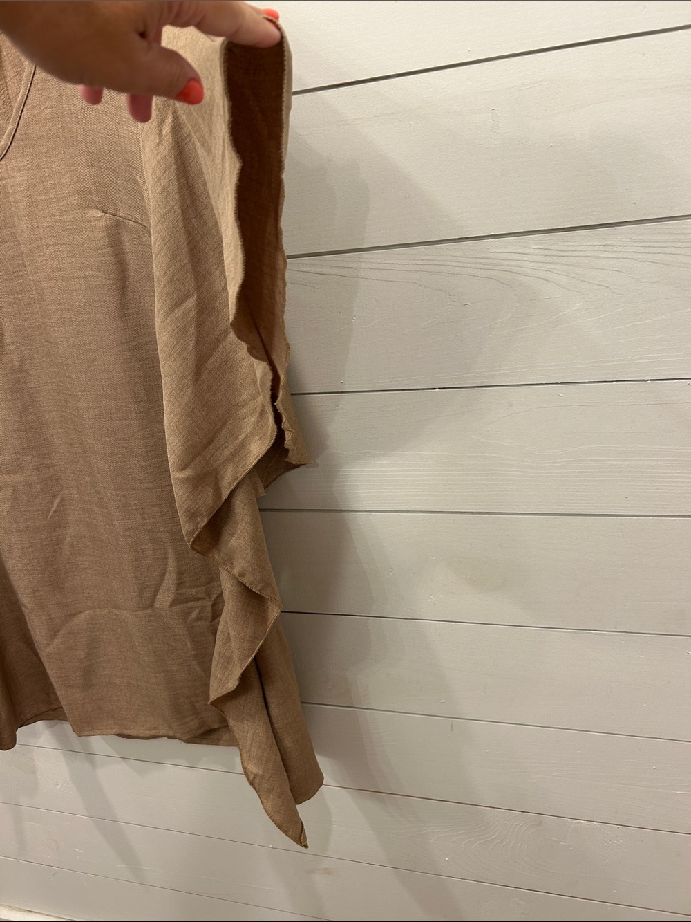 Women’s V-Neck Ruffle Sleeve dress or tunic in Light Brown - Picture 3 of 8